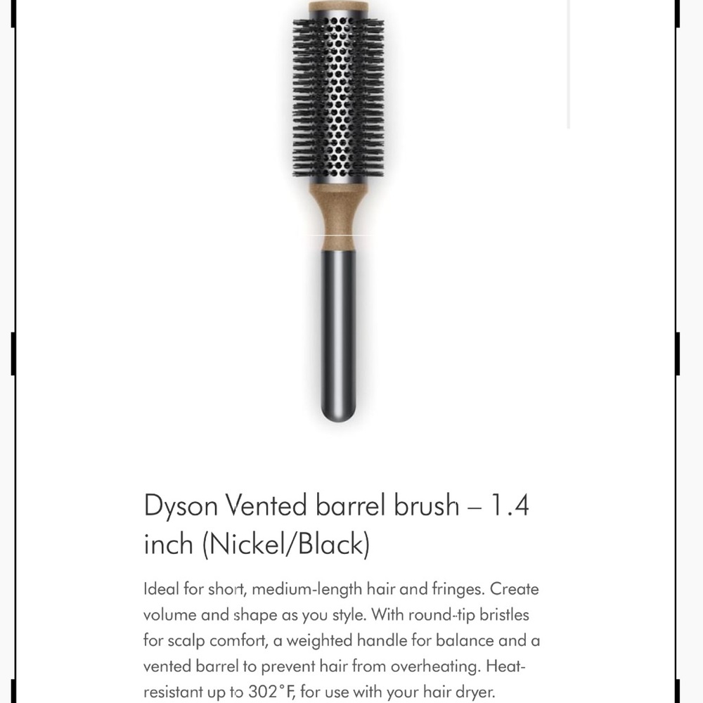 NIB- Dyson Vented barrel brush - 1.4 inch (Nickel/Black)